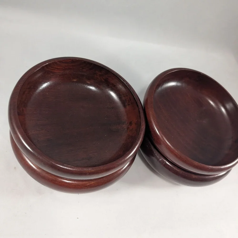 Set of 4 Wooden Bowls Dark Rich Brown Serving Dishes Charcuterie made in Haiti‎